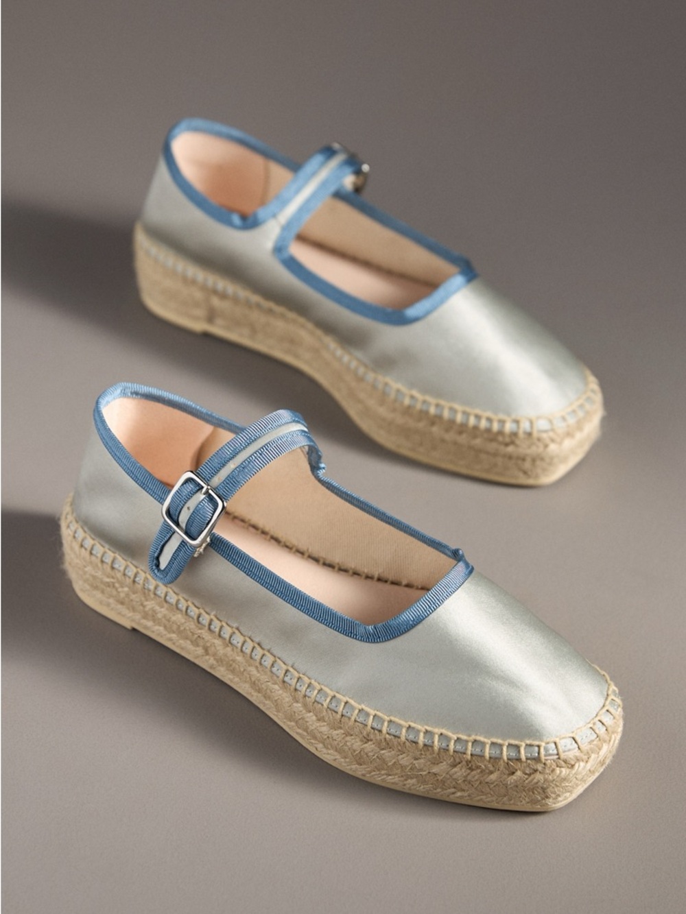 Anthropologie Maryjane espadrilles in satin blue sz 39 / US 8